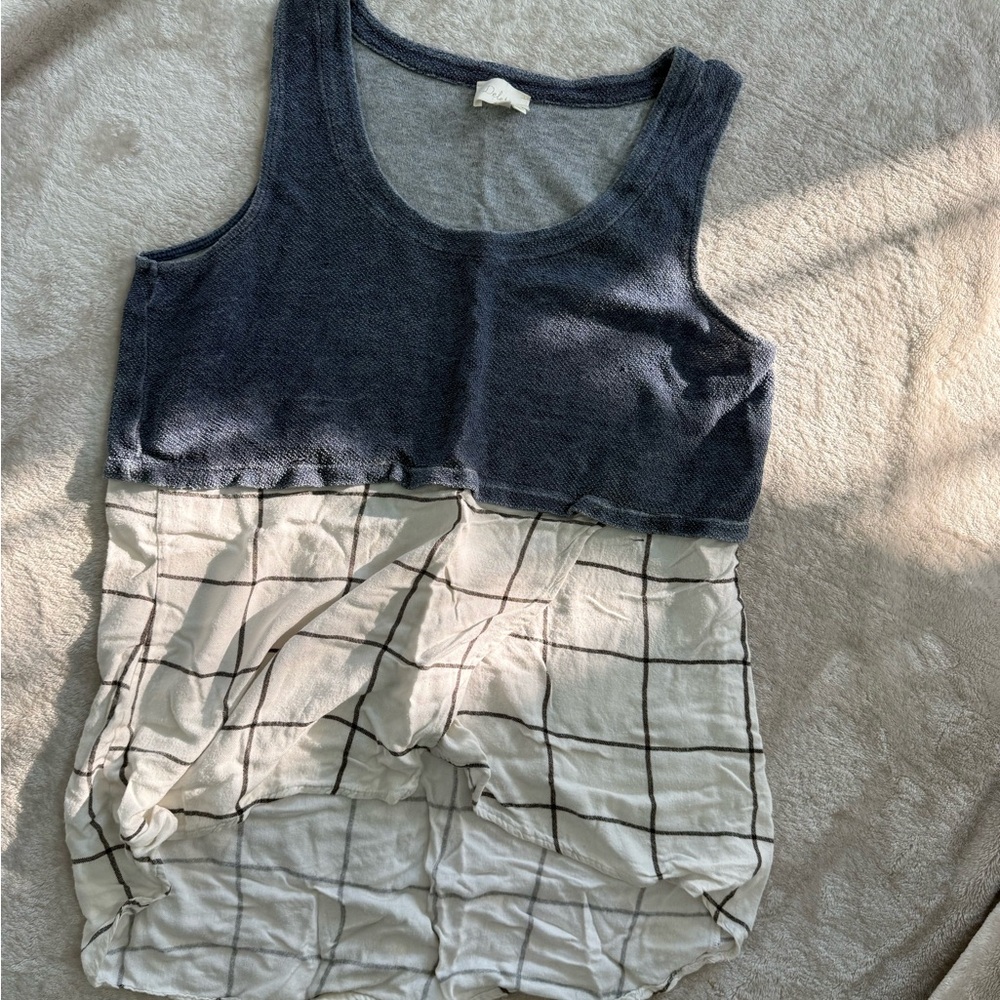 Deletta Anthropologie Blue and White Checkered Tunic Tank Top